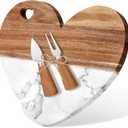 Patelai Heart Shaped Marble Charcuterie Cutting Serving Board for Women 12'' Wood and Marble Cheese Board with Cheese Utensils for Wedding Anniversary Housewarming Gifts