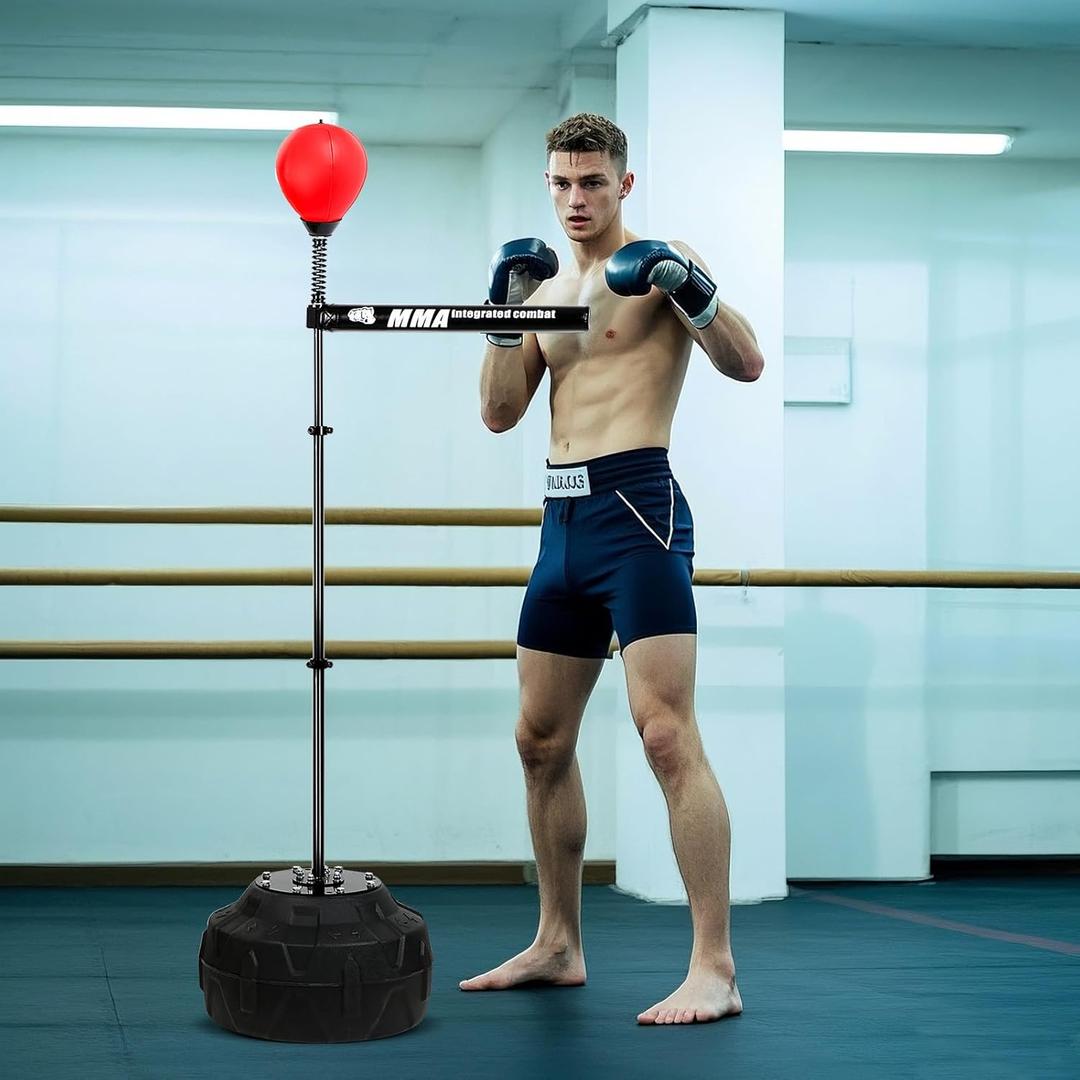 360Spinning Bar Boxing Red Speed Trainer Free Standing Punching Bag Adjustable Height Ideal for Adults and Youth Enhance Reflexes and Boxing Skills