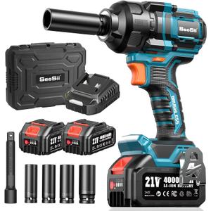 Seesii Impact Wrench 886 Ft-lbs(1200N.m), 1/2 High Torque Impact with 21V 2x4.0Ah Battery, Electric Impact Driver, 2900IPM, 5 Socket, Cordless Impact Wrench for Home Car/Mower/Pickup/Truck RV