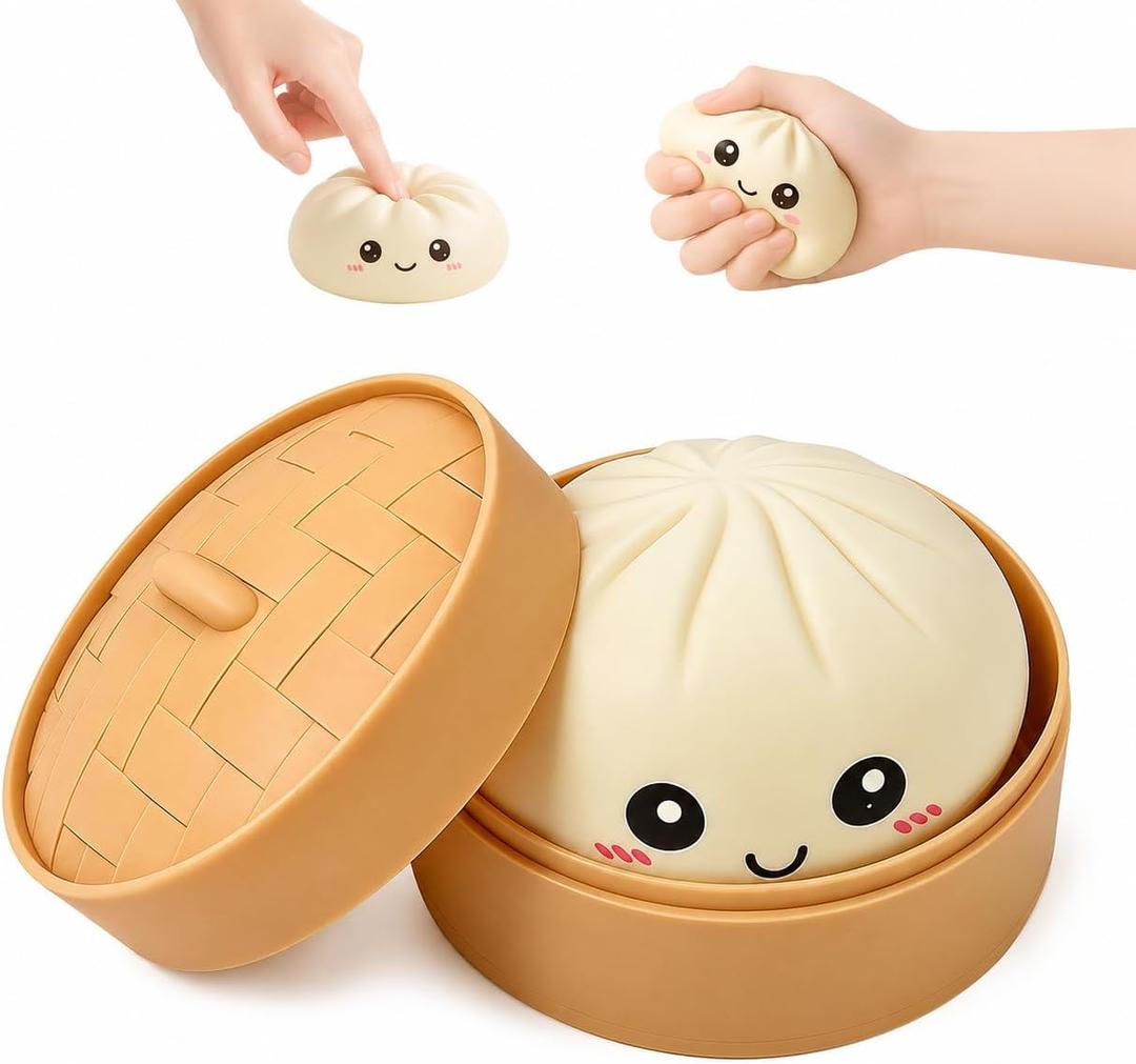 Dumpling Squishy Toys, Gaint Dumpling Squishy Mystery Box, Colorful Squishies Dumplings Stress Balls Toy, Stocking Stuffers with Food Steamer Stretchy Desk Toy (Cream White)