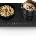 Double Induction Cooktop, Portable Induction Cooker with 2 Burner Independent Control, Ultrathin Body, 10 Temperature, 1800W-Multiple Power Levels, 3-Hour Timer, Safety Lock