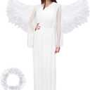 Xaatren White Angel Costume Set Wings for Girls Headband Cosplay Costume Accessories for Kids Halloween Dress Cosplay Party, Smal
