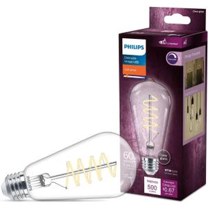 Philips LED Vintage Flicker-Free Clear Spiral ST19, Dimmable, Eyecomfort Technology, 500 Lumen, Soft White(2700K), 5.5W=60W, Title 20 Certified, E26 Base, 1-Pack (565838)
