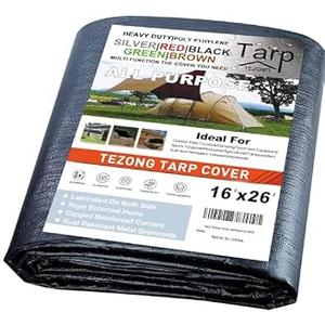 Tarps Heavy Duty Waterproof 16x26ft, TEZONG Black Tarp 12Mil Plastic Tarpaulin Outdoor Tarp Cover for Emergency Rain, Patio Furniture, Wood, Roof, Camping, Car, Pool