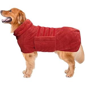 Geyecete Pineapple Grid Fast Drying Super Absorbent Dog Cat Bath Robe Towel - Red, XL
