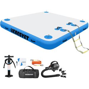 Floating Dock Inflatable Platform, 6/8 Inch Thick Multi-Person Swim Inflatable Floating Dock Floats with Storage Bag for Beach Lake Boating Pool (White+Blue)