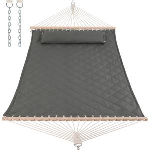 ANOW 2 Person Hammock with Spreader Bars and Detachable Pillow, Quilted Hammock for Outdoors Indoors, 450 LBS Weight Capacity, Gray