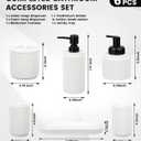 White Bathroom Accessory Set - 6 Pcs: Toothbrush Holder, Lotion & Foaming Soap Dispensers, Qtip Holder, Vanity Tray, Bathroom Tumbler, Countertop Organizer