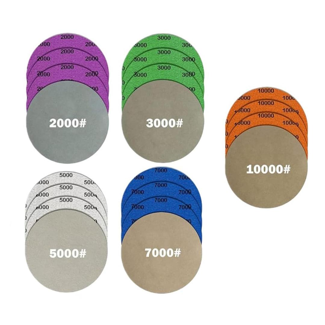 5 Inch 20Pcs Wet Dry Sandpaper: 2000/3000/5000/7000/10000 Grit Silicon Carbide Hook and Loop Sanding Discs for Random Orbital Sander Automotive Wood Glass Metal Polishing & Sanding