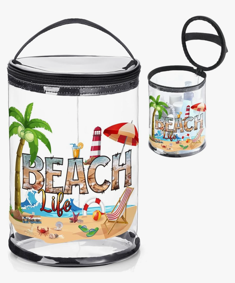 Sanwuta Beach Gifts Heavy Duty Clear Lotion Toiletry Bags for Travel Sunscreen Makeup Cosmetic Pouch Cylinder