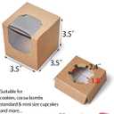 Happyhiram Cupcake Boxes 100 Pcs Bulk Brown Kraft IndividualBox, Single Containers Paper Holders with Inserts and Window for Muffins Cocoa Bombs Packaging Togo Boxes for Birthdays Showers Party Favor