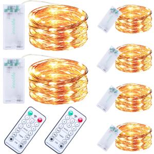 innolife 6 Pack LED Fairy String Lights Battery Operated with Remote Control & Timer, 10 Ft 30 LED Copper Wire Twinkle Lights for Bedroom Christmas Wedding Party Indoor Outdoor Decoration (Warm White)