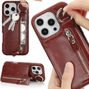 Ｈａｖａｙａ for iPhone 14 case Wallet with Card Holder for Women Men Shockproof Phone case iPhone 13 with Keychain Ring Stand Leather Zipper Credit Card Slots-Deep Brown