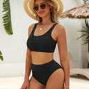 VIMPUNEC High Waisted Bikini Sets for Women Two Piece Tummy Control Swimsuits Sporty High Cut Bathing Suit (S)