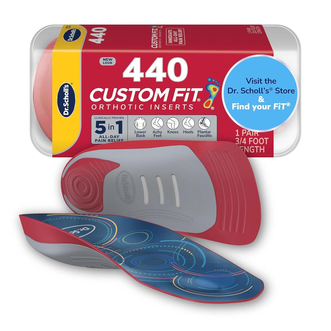Dr. Scholls Custom Fit Orthotics 3/4 Length Inserts CF 440, 5-in-1 All-Day Pain Relief for Feet, Lower Back, Knees, Heel & Plantar Fasciitis, Arch Support Shoe Insoles for Men Women, FSA HSA Eligible