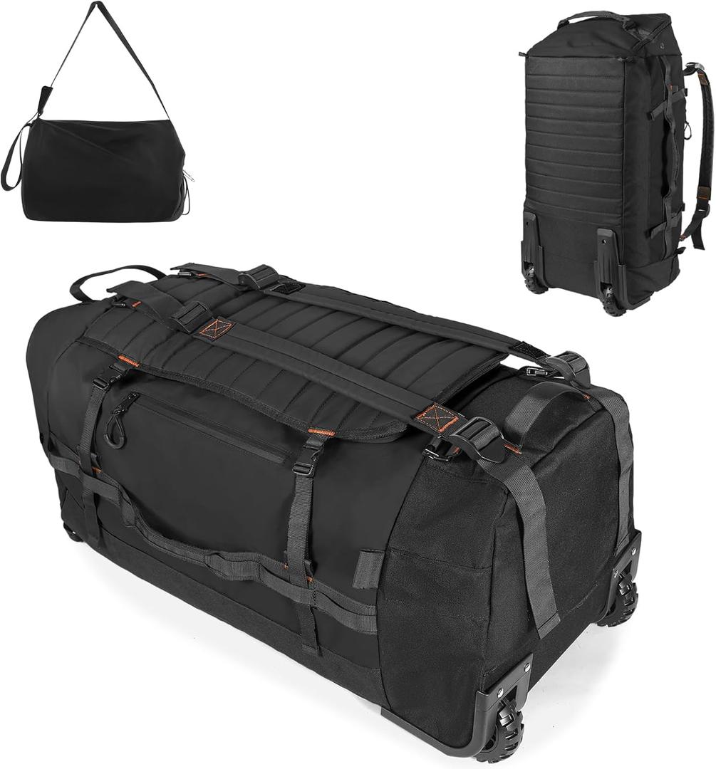86L 30 Folding Duffle Backpack with 2 Wheels,Travel Bag with Separate Shoe Compartment,Black