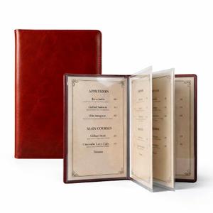 Premium Vegan Leather Menu Cover 8.5 x 11, 4 Page 8 View Menu Folder with Clear Sleeves, Restaurant Menu Holder, Portfolio Binder, Sheet Music Folder, Hotel & Guesthouse Presentation Book