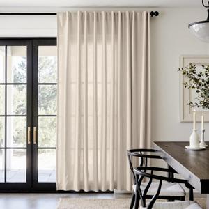 jinchan Extra Wide Sliding Door Curtain 84 Inch Length Oatmeal Linen Curtains Semi Sheer Drapes for Patio Door Living Room Bedroom Home Office Light Filtering Drapes 100 Inches Wide 1 Panel