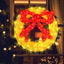 Outdoor Christmas Wreath Decoration - 24" Bright LED Christmas Wreath Lights with Bow, Large Lighted Christmas Wreaths Window Lights for Wall, Windows, Front Door Decor, Red Bow - Gold Wreath