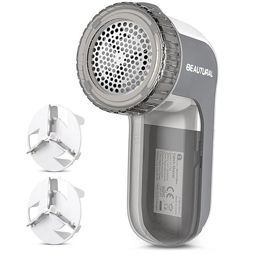 BEAUTURAL Fabric Shaver and Lint Remover, Sweater Defuzzer with 2Speeds, 2 Replaceable Stainless Steel Blades, Battery Operated, Remove Clothes Fuzz, Lint Balls, Pills, Bobbles Gray