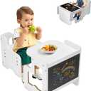 VEVOR Montessori Weaning Table and Chair Set, 3 in 1 Wooden Toddler Table and Chairs with Chalkboard, Adjustable Height Montessori Table for Ages 1-5, Ideal for Drawing, Reading, Eating - White