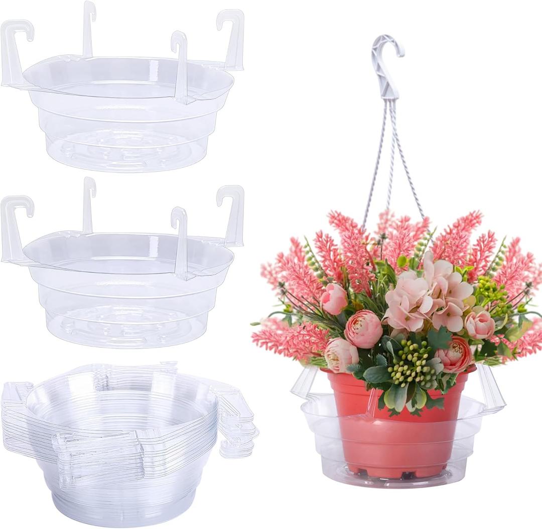 Adnee 15 Pcs 10 Inch Hanging Plant Water Catcher-Clear Plastics Plant Water Catcher Tray-Hanging Plant Saucers Drip Pans for Indoor Outdoor Hanging Basket Flower Pot