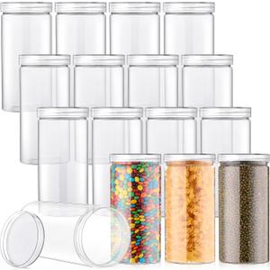 Dandat 16 Pack 30 oz Plastic Jars with Lids Plastic Mason Bottles Container Canister Wide Mouth Cylinders Kitchen Home Organize Storage for Dry Good, Spice, Honey, Candy, Peanut Butter(Clear)