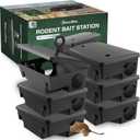 Large Rat & Mouse Bait Station - 6 Pack - Rat Bait Stations for Mice Outdoor/Indoor - Tamper Resistant - Child & Pet Safe Rodent Bait Station - Outside Traps - Bait Box Pest Control
