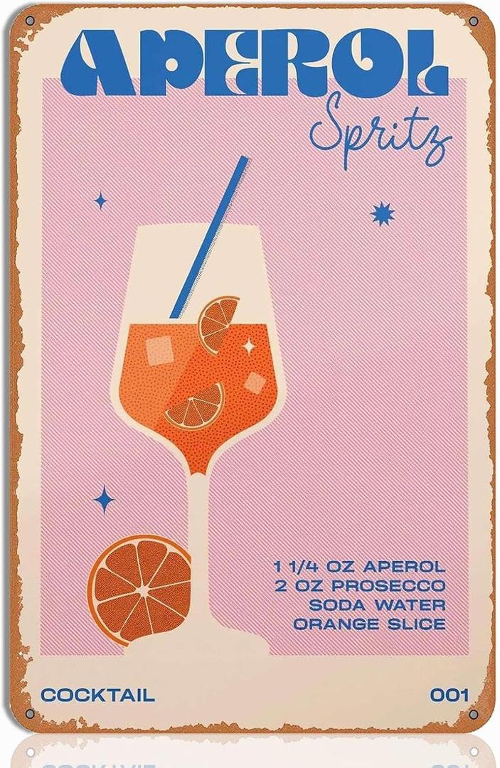 2 x Aperol Spritz Metal Sign - Cocktail Wall Art for Home Bar Decor, Vintage Aperol Spritz Gift, Bar Signs for Kitchen or Lounge, 8"x12" Wall Decoration