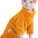 Turtleneck Sweater for Sphynx Cat Soft Coral Fleece Cat Clothes Thick Winter Warm Outfit Coat for Hairless Cats and Small Dogs Apparel with Sleeves (Orange, M (5-7 lbs))