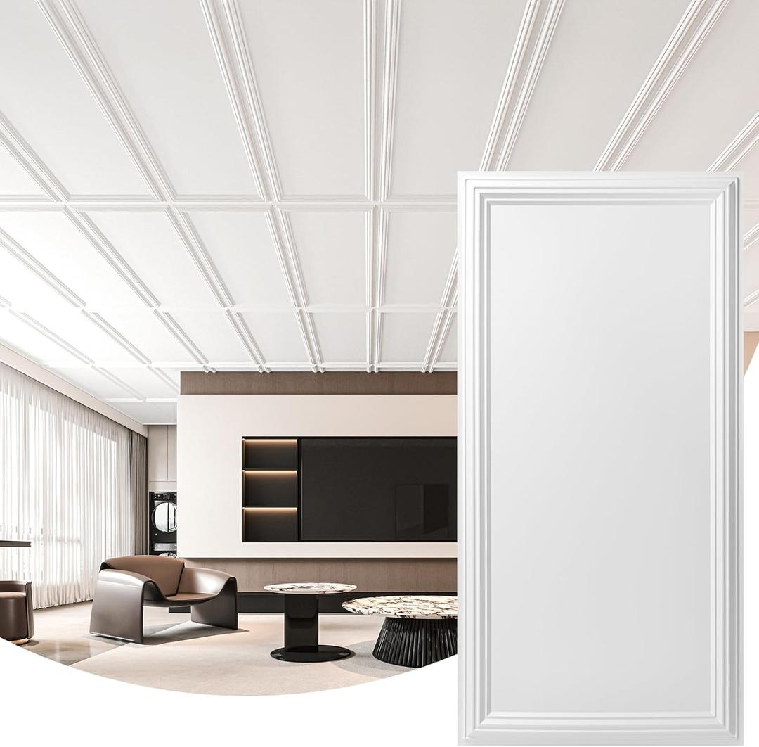 Art3d Drop Ceiling Tiles 48x24, Decorative PVC Ceiling Panels, Waterproof Rustproof and Durable 12-Pack, Glue Down, Rectangular Black, 12pcs 24x48 In.