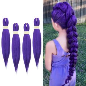 Kraler 4 packs 24 inch Synthetic Braiding Hair Extensions, Purple Pre-Stretched Braiding Hair for Girls for Box Braids, Halloween Cosplay Party