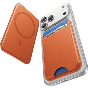 for MagSafe Wallet, 5 Card Holder, Slim Leather Magnetic Wallet for iPhone 17/16/15/14/13/12 Pro Max Plus Air Series, 1 Card Slots & 1 Cash Slot,Orange