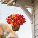 Artificial Fall Mums Flowers Plants for Outdoor Decoration, 12 Bundles Faux Fake Silk Orange UV Resistant Look Real for Autumn Front Door Porch Planter Patio Garden Home Decor (12Pcs Orange Hydrangea)