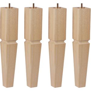 16" H 2.75" W Square Unfinished Oak Furniture Legs - Heavy Duty Mid Century Tall Wooden Legs Set of 4 for Tables, Bench, Ottomans - with Installation Hardware (Natural) (Plain Wood Color)