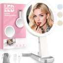 Makeup Mirror with Lights and Magnification, Double-Sided 10X Magnifying Mirror, Portable Lighted Makeup Mirror with 3 Color Lights, Rechargeable Make up Mirror 3 in 1 Tabletop, Handheld, Hanging