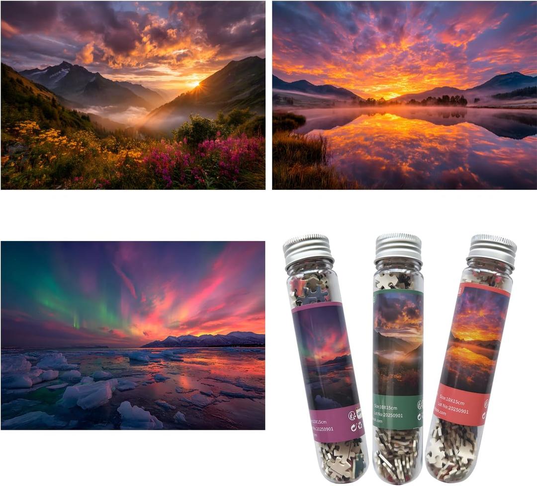 Small Jigsaw Puzzles for Adults Challenging Puzzle Small Puzzles Mini Jigsaw Puzzles 150 Pieces Micro Tiny Puzzle Mountains Lakes Sunset Sunrise Puzzles Travel Puzzle 6 x 4 Inch 3 Packs
