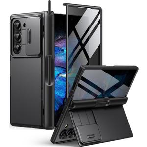 BERFY for Z Fold 5 Case with Privacy Screen Protector, [Anti Spy] Built-in S Pen Holder & Hidden Kickstand & Slide Camera Cover, Full Body Shockproof Slim Phone Case for Samsung Galaxy Z Fold 5, Black