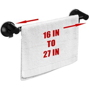 Adjustable 16-27" Suction Cup Towel Bar Extendable Suction Cup Towel Rack Holder Bathroom Stainless Steel for Glass Shower Door(Black)