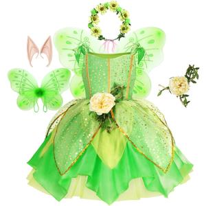 Fairy Costume for Birthday Party Halloween Costume Girls Princess Dress and Accessories Cosplay Dress (7-8 years)