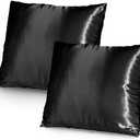Pack of 2,Silky Soft Satin Solid Cushion Cover Pillow Cover Pillowcase Pillow Sofa Throw with Hidden Zipper Closure Only Cover 18x18 Inch 45x45cm-Black