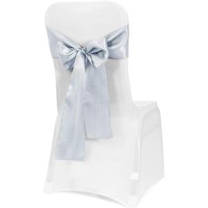 Obstal 10 PCS Satin Chair Sashes Bows for Wedding Reception- Universal Chair Cover Back Tie Supplies for Banquet, Party, Hotel Event Decorations (Silver)