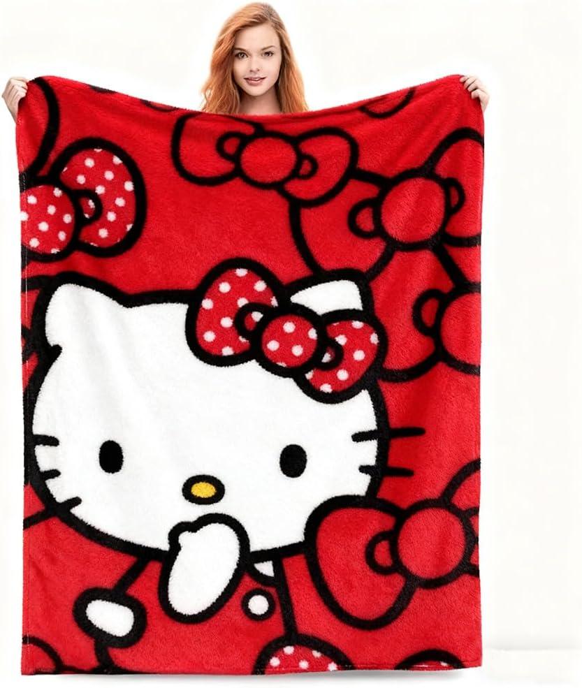 Kitty Silk Flannel Fleece Throw Blanket, Soft Plush, 40 x 60 Inch, All Seasons Blanket for Couch, Sofa, Bed, Camping, Travel (red-2)