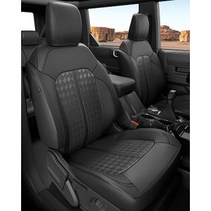 for Ford Bronco Seat Covers 4 Door 2021 2022 2023 2024 2025 2026, Custom Fit Leather Car Seat Cover Full Set, Luxury Waterproof SUV Interior Protectors Accessories, Black NOT for Raptor Sport