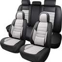 MINGBRON Car Seat Covers Full Set,Black White Car Seat Cover, Car Seat Protector Waterproof, Nappa Leather Car Seat Cushion, Fit for Most Cars