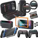 Accessories Bundle for Nintendo Switch 2, 16-in-1: Carrying Case, 2 Screen Protectors, Steering Wheel, Grip for Joycon Controller, Dockable Console Protective Cover Shell, etc. 2025 Switch2 Game Kit (Black(No controller))