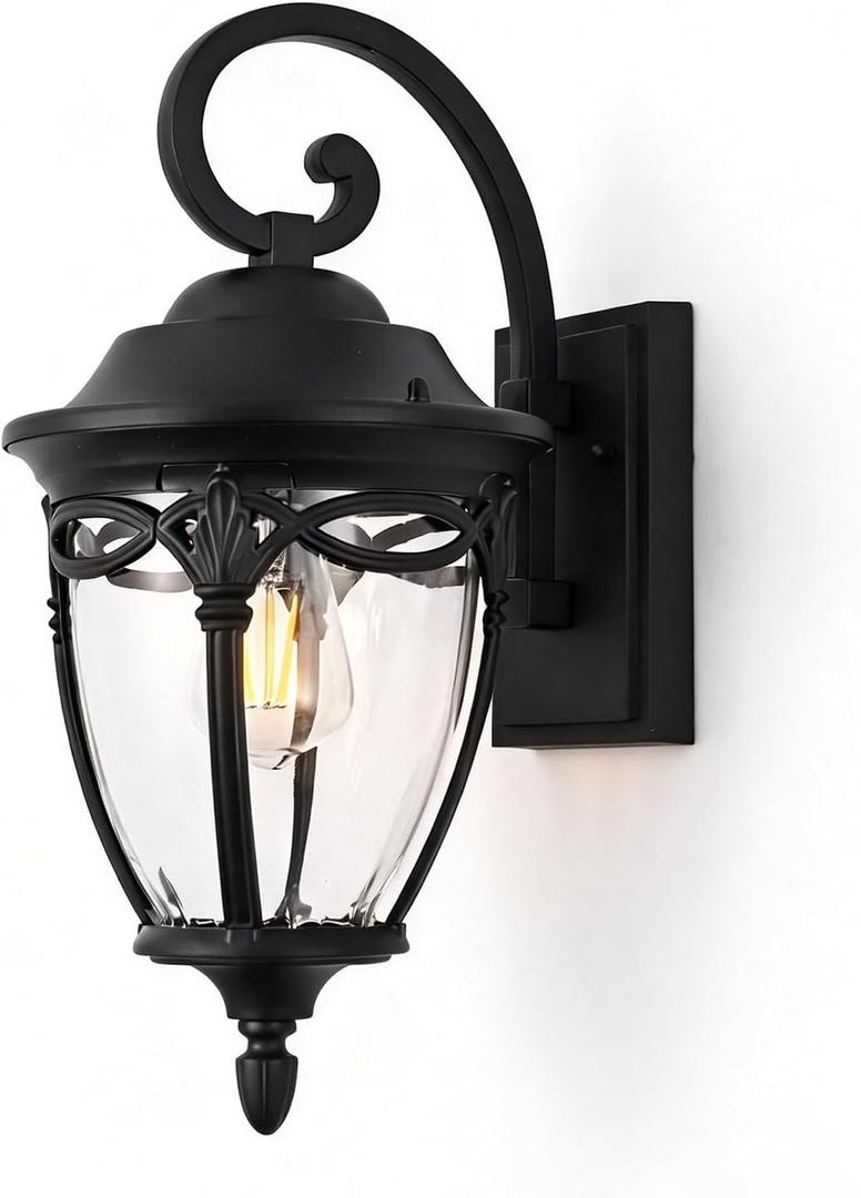 Large Outdoor Wall Sconce Lights for House, Black Exterior Lighting Fixtures Wall Mount, Waterproof Outdoor Front Porch Light Fixture with Clear Glass for Porch, Patio, Garage