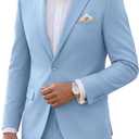JPF Men's 2 Piece Slim Fit Suit Set, Two Button Solid Jacket Pants with Tie Suits for Men (Blue, M)