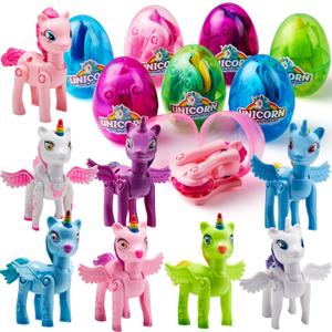 JOYIN 8 Pack Pre Filled 3.5" Easter Egg with Unicorn Deformation Toys, Easter Party Favor for Girls Toddlers Kids Egg Hunt, Basket Stuffers Filler, Classroom Prize Supplies