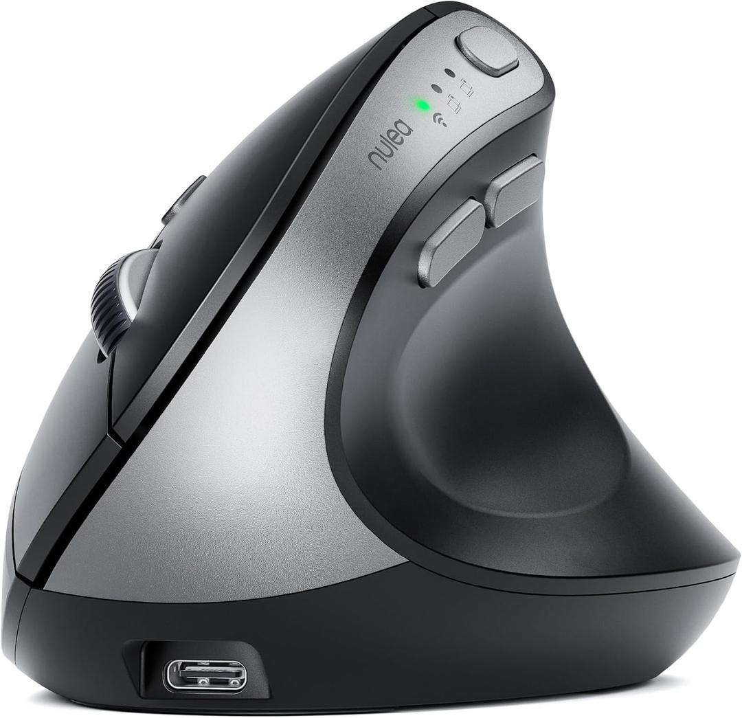 Nulea MD280 Ergonomic Vertical Wireless Mouse - Bluetooth & 2.4G Dual Mode, 4 Adjustable DPI 800/1200/1600/2400, Rechargeable, Silent Clicks, No Lag, 6 Buttons - Perfect for Laptop, Desktop Black